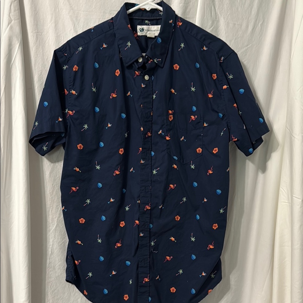 Aeropostale Blue and Orange Casual Button Down Shirt